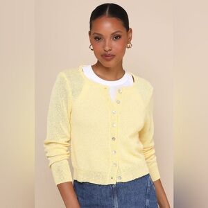 NWT Lulus Pristinely Cute Light Yellow Button-Up Cardigan